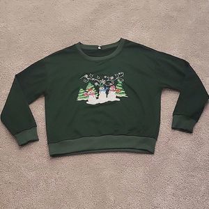 VINTAGE 90s NWOT Hunter Green Snowman Embroidery Ugly‎ Christmas Sweater Size L